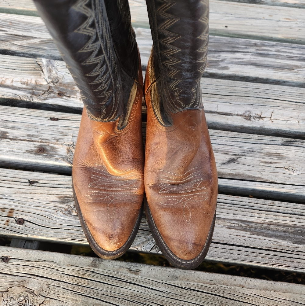 Texas Boot Co 9.5 5511 Gray Brown Western Cowgirl Boots Leather - Picture 6 of 7